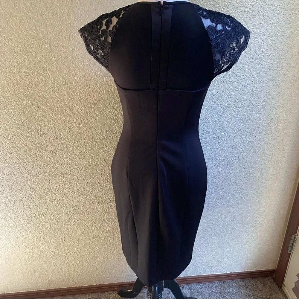 Vince Camuto Shift Little Black Dress Solid Short Length and Lace Cap Sleeves: 6 - Picture 5 of 10